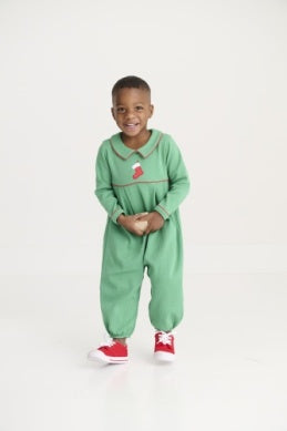 Long Sleeve Bradford Romper - Kiawah Kelly Green/Richmond Red Stocking