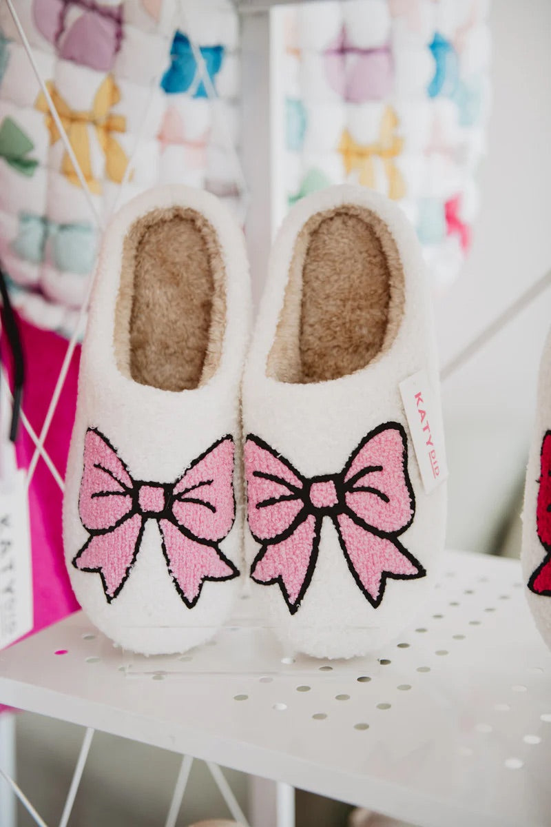 Pink Slippers Womens Bow Design