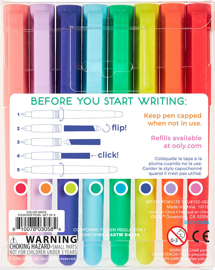 Color Write Fountain Pens 8pk